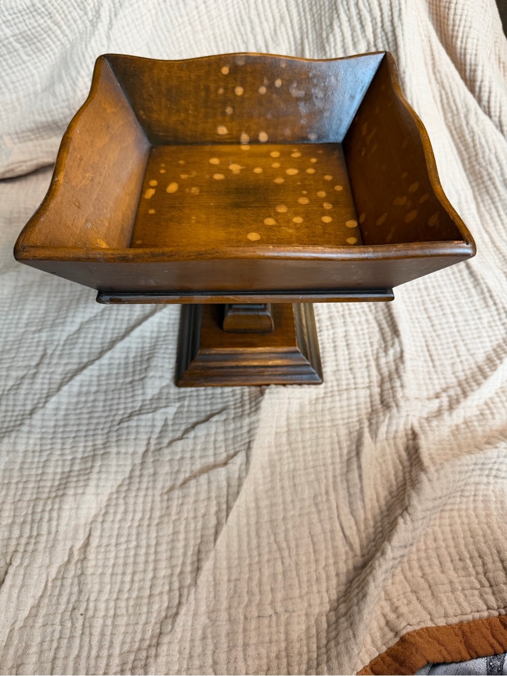 Vintage Solid Wood Pedestal Dish